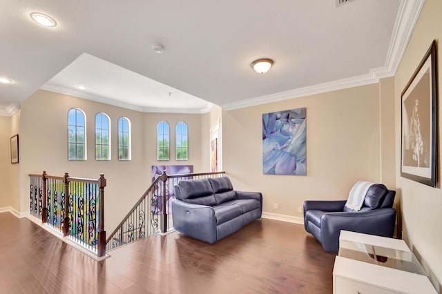 interior space featuring crown molding and wood-type flooring