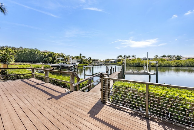 dock area with a water view