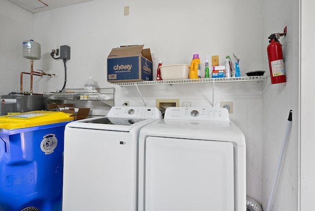 laundry room featuring washer and dryer and water heater