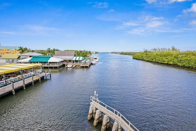 dock area featuring a water view