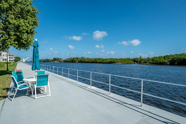 view of patio / terrace with a water view