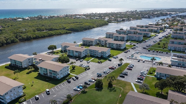 aerial view with a water view