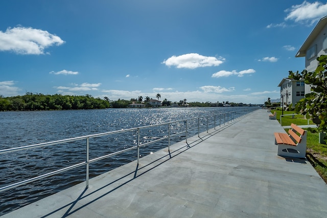 exterior space featuring a water view