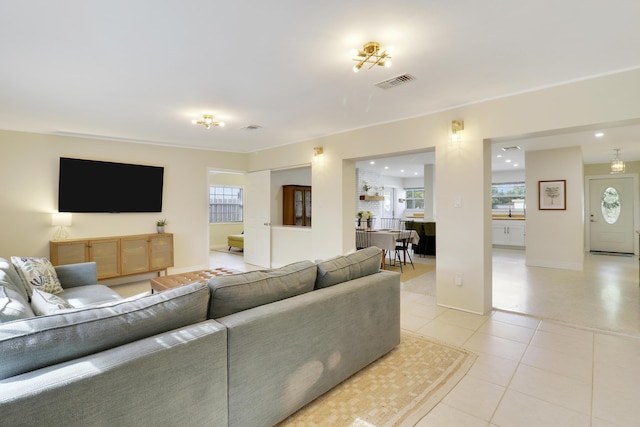 view of tiled living room