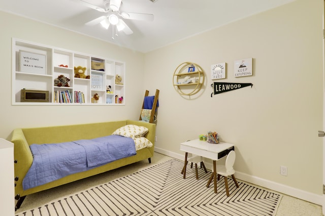 bedroom featuring ceiling fan