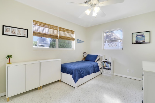 bedroom featuring ceiling fan