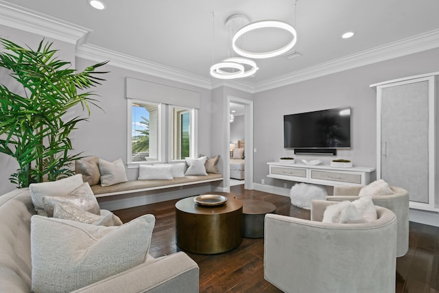 13791 Baycliff Dr, Juno Beach, FL 33408 - living area with ornamental molding, wood finished floors, recessed lighting, and baseboards