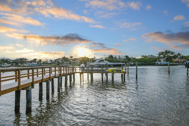 dock area with a water view