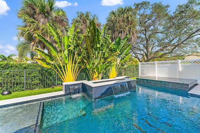 view of pool featuring pool water feature