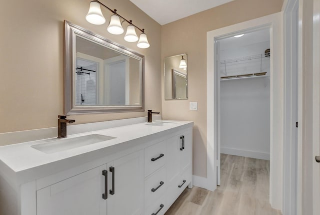 bathroom featuring wood-type flooring and vanity