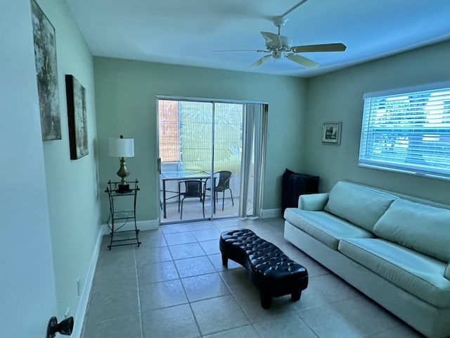 living room featuring ceiling fan