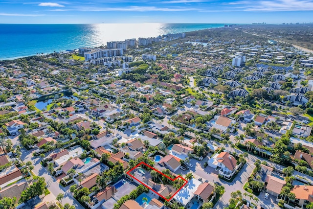 aerial view with a water view