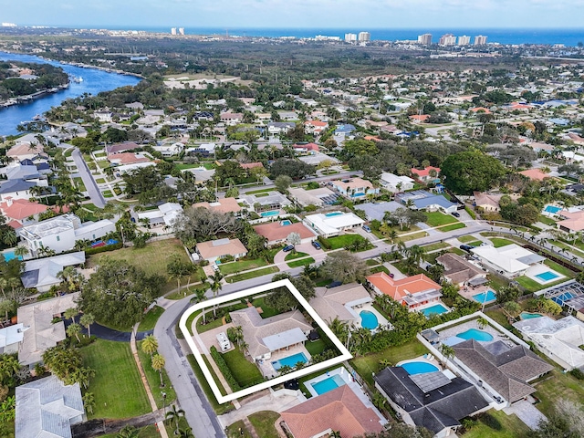 aerial view with a water view