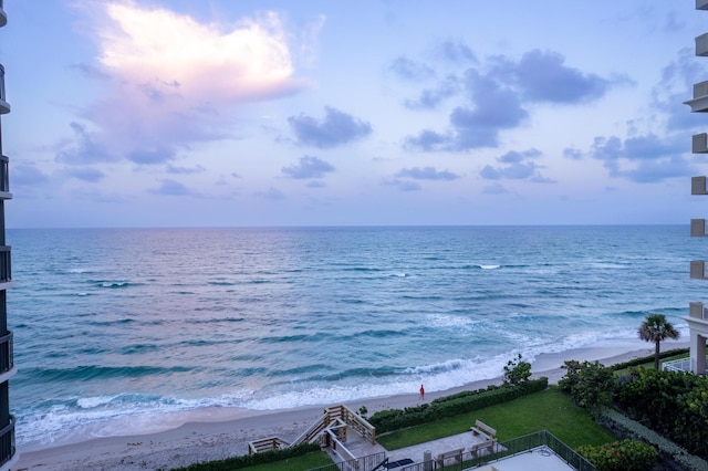 view of water feature featuring a beach view