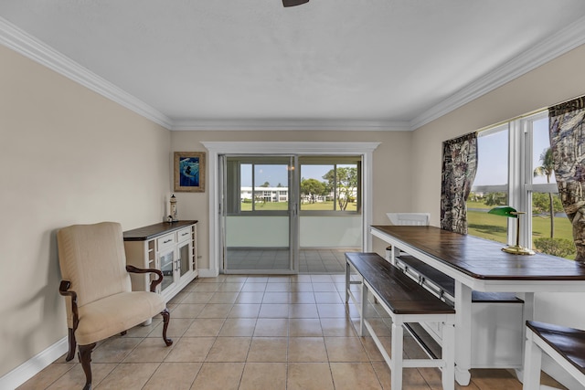 tiled dining area with ornamental molding