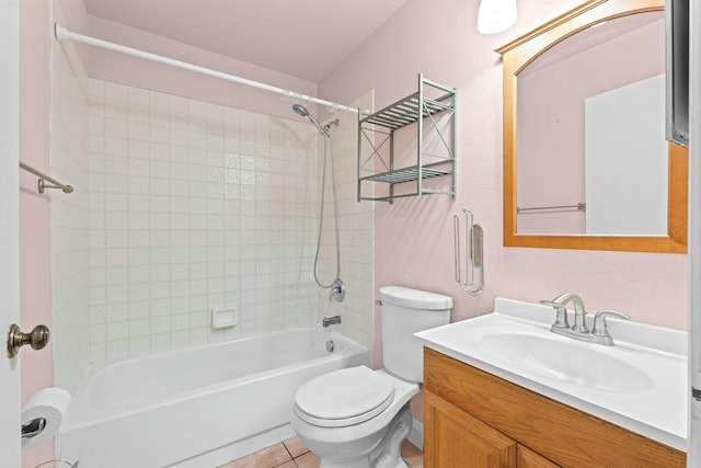 full bathroom with tile patterned flooring, shower / bathing tub combination, vanity, and toilet