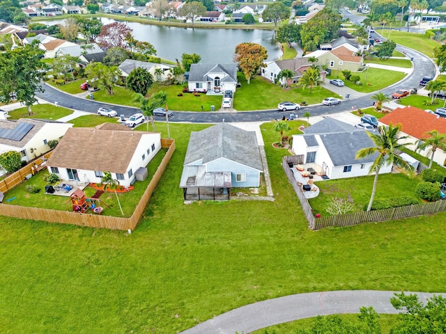 aerial view featuring a water view