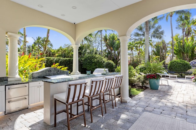 view of patio / terrace featuring area for grilling, an outdoor bar, and grilling area