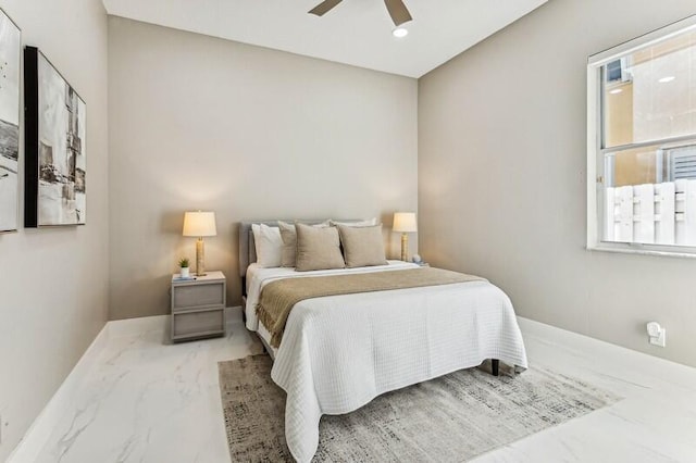 bedroom featuring ceiling fan