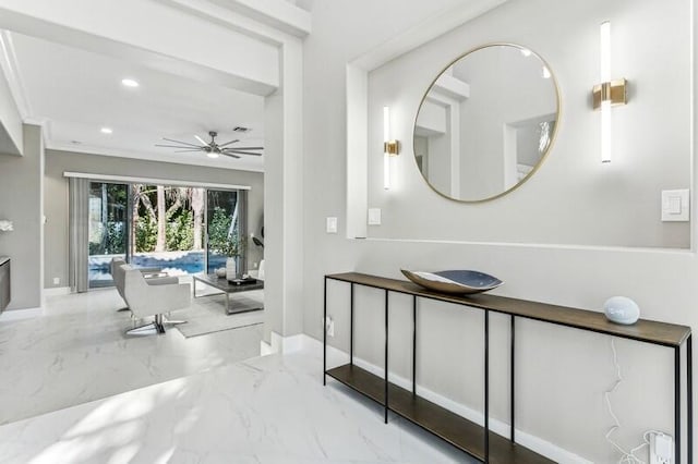 bathroom with vanity and ceiling fan