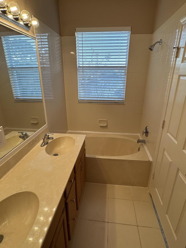 bathroom with tile patterned flooring and vanity