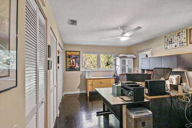 office area with ceiling fan