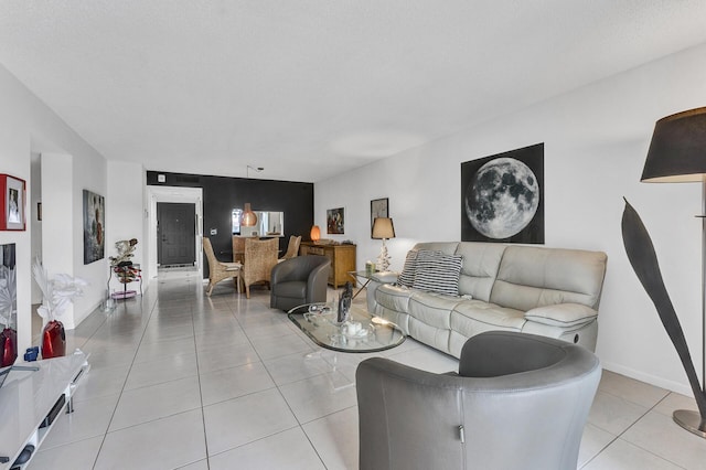 living room featuring light tile patterned flooring