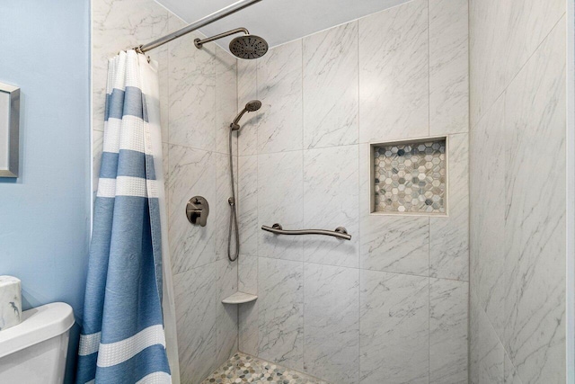 bathroom with a shower with curtain