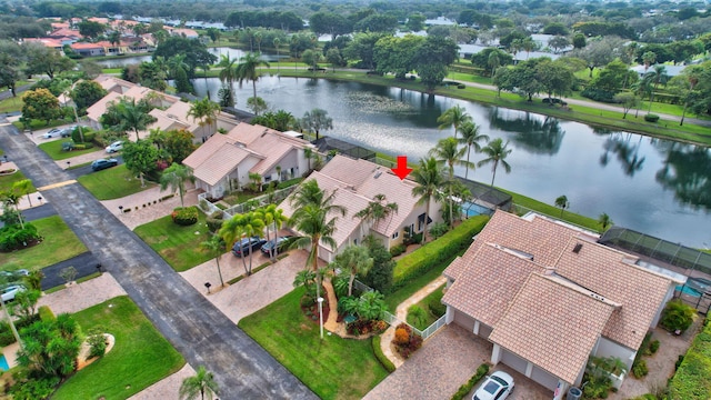 bird's eye view featuring a water view