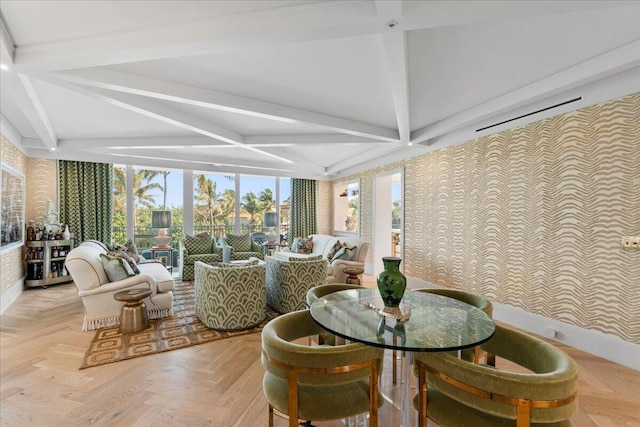 sunroom / solarium with beam ceiling