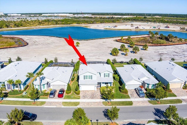 aerial view with a water view