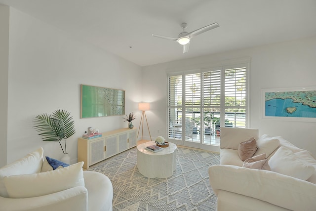 living room featuring ceiling fan