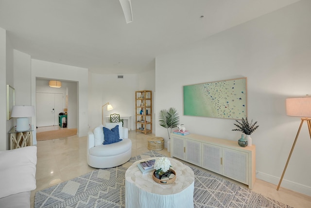 living room featuring tile patterned floors