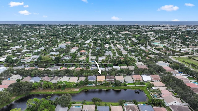 bird's eye view featuring a water view