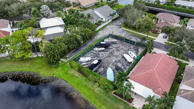 aerial view with a water view