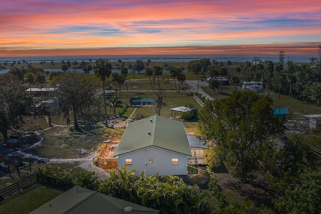 view of aerial view at dusk