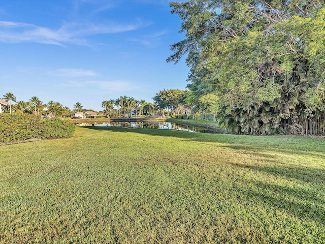 view of yard with a water view