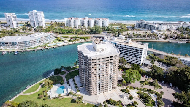 bird's eye view featuring a water view