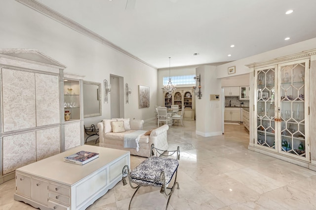 living room featuring ornamental molding