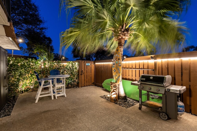 patio at twilight with area for grilling