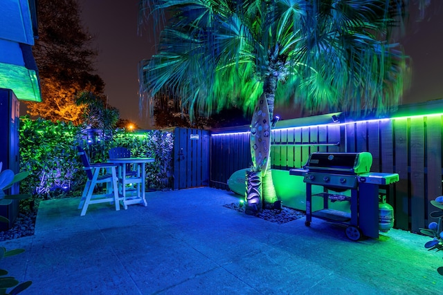 patio at night with grilling area