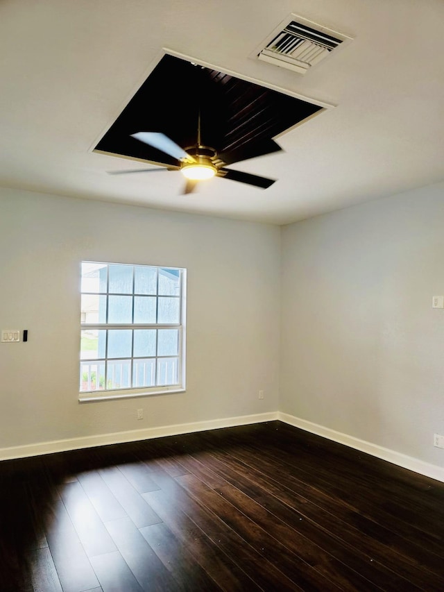 empty room with hardwood / wood-style flooring and ceiling fan