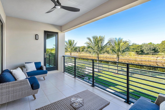 balcony with ceiling fan