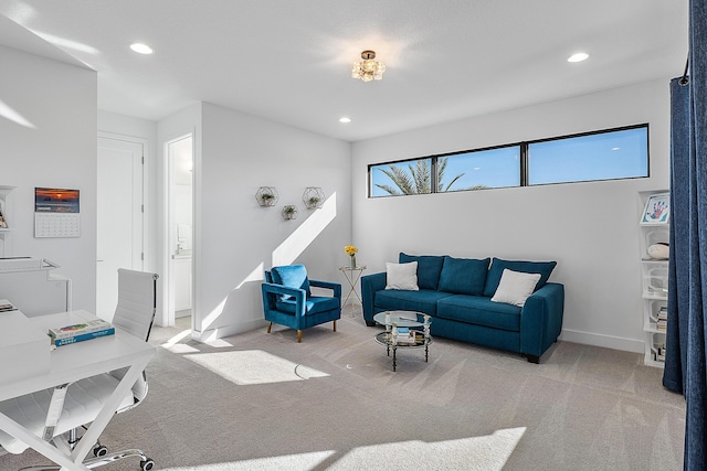 living room featuring light colored carpet