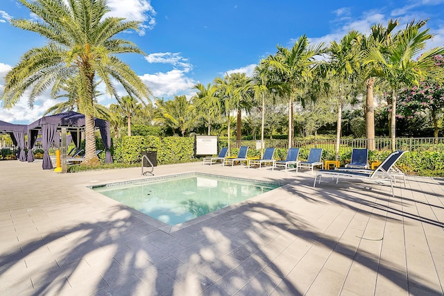 view of swimming pool featuring a patio area