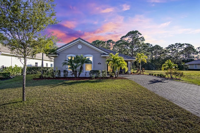 ranch-style home featuring a yard