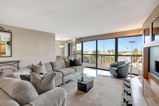 tiled living room with a wealth of natural light and expansive windows