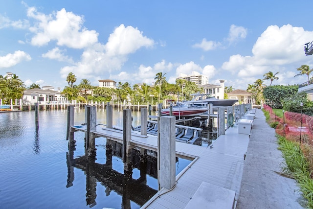 view of dock with a water view