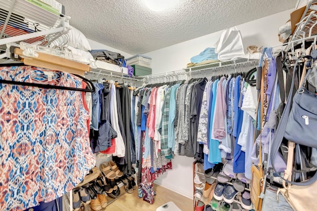 walk in closet with hardwood / wood-style flooring