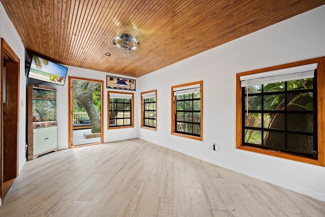 unfurnished sunroom featuring wood ceiling